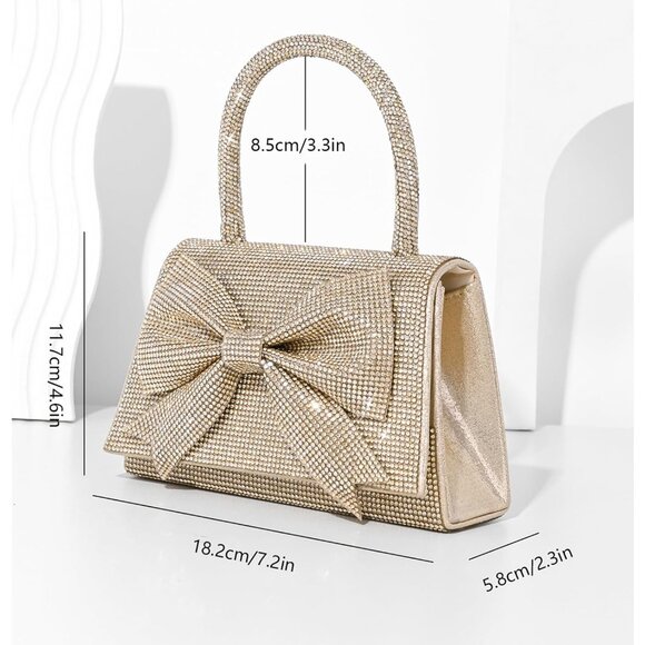 Evening Clutch Purse for Women Sparkly Bow Glitter Wedding Party Shoulder Bag - Picture 5 of 9